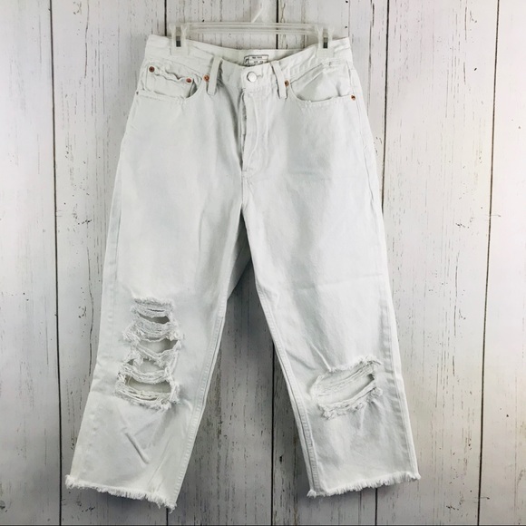 Free People White Distressed Crop Jeans - Picture 2 of 9